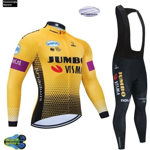 Team Winter JUMBO VISMA Cycling Jersey 2020 12D Bike Pants Set Mens Ropa Ciclismo Thermal Fleece Bicycle Clothing Cycling Wear