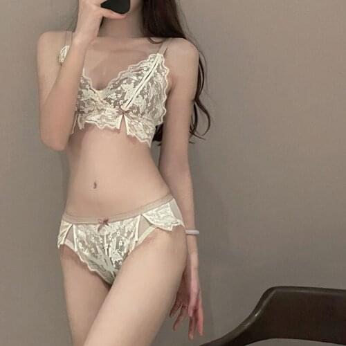 Breast Bra and Panty Set Cute School Girl Pink Bra Underwear Breathable Lace Flower Lingerie Set Conjunto Lenceria Mujer