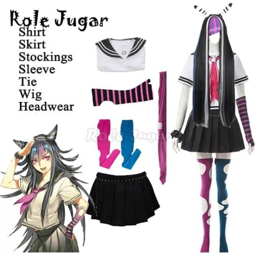 Super DanganRonpa Ibuki Mioda Cosplay Costume Dress Wig Anime Dangan Ronpa Cosplay Uniform Suit Halloween Carnival Costumes