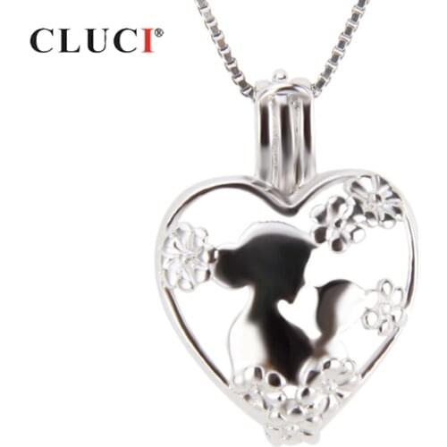 CLUCI Real Silver 925 Love Heart Shaped Pendant 925 Sterling Silver Women Cage Pendant Jewelry Pearl Locket Gift for Mom SC241SB