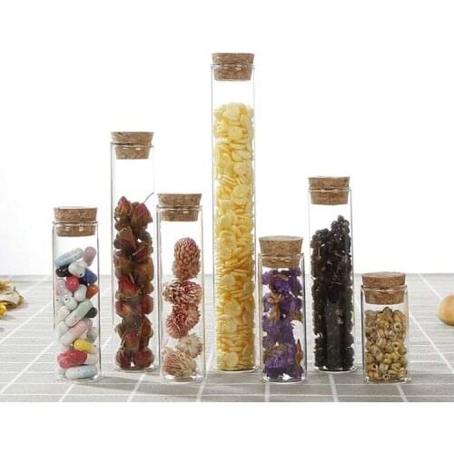 5PCS 15/20/25/30/35/40/50/60/80/110ml Lab Glass Test Tube With Cork Stoppers Bottles With Cork Stopper Large Capacity Glass Jars