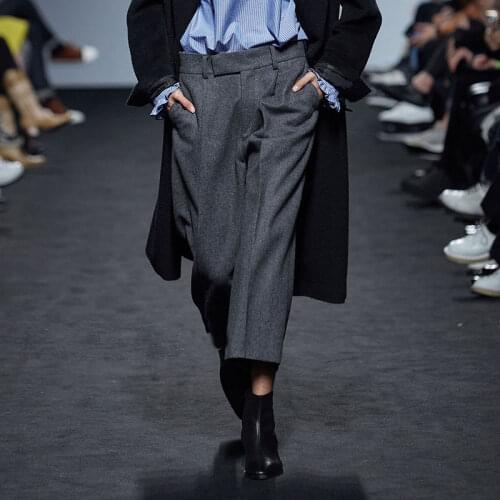 Mens woolen casual pants British winter new high-end personality simple youth straight cropped trousers woolen trousers