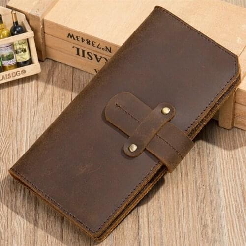 New Vintage Men Long Wallet Genuine Leather Male Purse Clutch Wallet For Phone High Quality Card Holder Zipper Money Bag