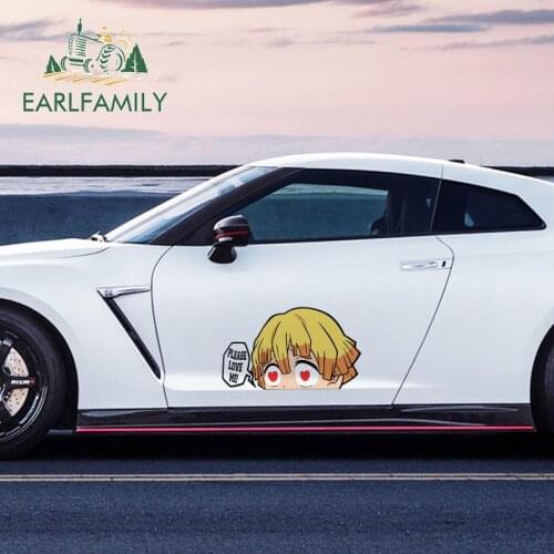 EARLFAMILY 43cm x 25.8cm For Demon Slayer Zenitsu Peeker Decal Creativite Funny Car Stickers Waterproof Scratch-Proof Decoration