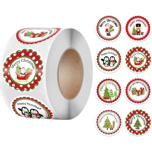 50pcs/Roll Christmas Snowman Design Wrapping Sticker Xmas Envelope Sticker Labels Self-Adhesive Envelope Art Decals Supplies