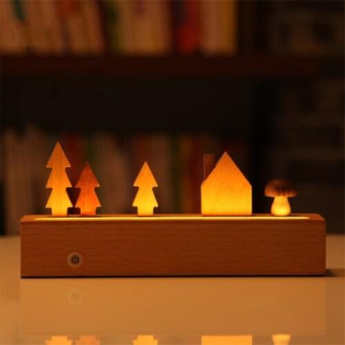 Nordic Wood Forest Lodge Night Lights Modern Minimalist Hostel Charging Girls Bedroom Decorative lamps Gifts Romantic LightIng