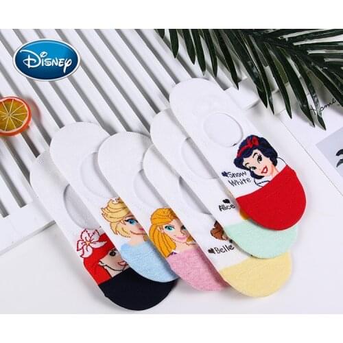 Disney 1pair cartoon ladies boat socks aisha/mermaid/cinderella/bell/snow/long hair princess print sweet non-slip shallow socks