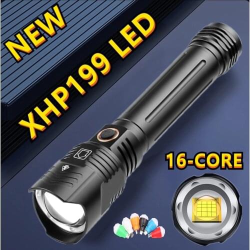 16CORE Newest XHP199 Powerful LED Flashlight USB Recharge Zoom Torch IPX-65 Waterproof Tactical Flash Lamp Light By 26650/18650