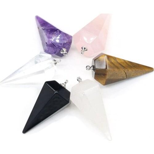 2021New Natural Semi-precious Stone Faceted Cone Pendant Rose Agate Variety Stones Jewelry MakingDIYNecklace Jewelry Accessories