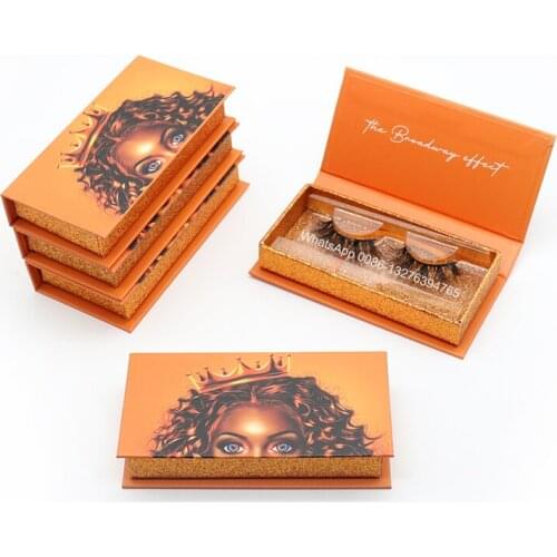 Orange Crown Girl Eyelash Case Mink Eyelashes 3D Mink Hair Lashes Natural Lash Makeup Customized Private Label Eyelash Packaging