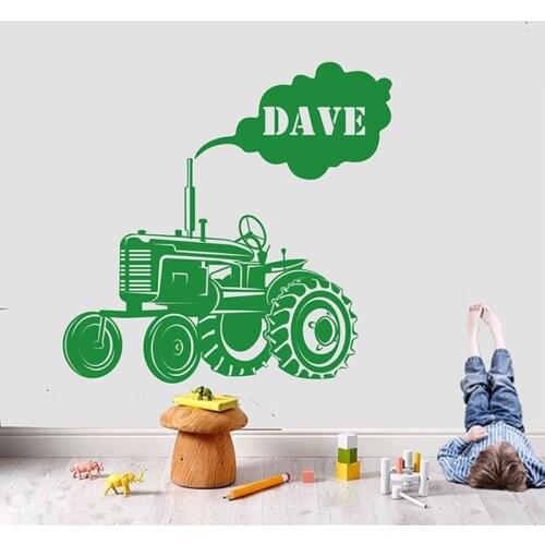 Personalized Boy Name Farm Tractor Wall Sticker Vinyl Home Decor Cartoon Truck Car Decal Interior Kids Room Playroom Mural NA52