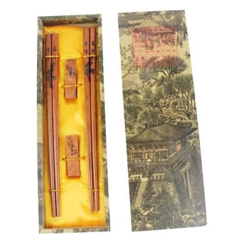 New 2Pairs Chinese Handmade Vintage wooden Chopsticks And Brackets Gift Set