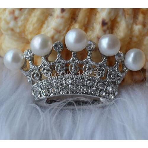 Freshwater Pearl Brooch , 7.5mm White Color Imperial Crown Brooch , Bridesmaid Wedding Jewelry , Free Shipping