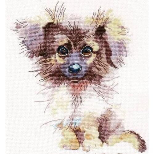 Drop Shipping Embroidery A Fluffy Puppy Modern Cross Stitch Patterns pdf with 100% Cotton Flosses & Free Shipping for Wall Decor