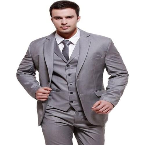 Grey Single Breasted Mens Suits 3 Pieces Wedding Suits for Men Groom Tuxedos Business Formal Suit (Jacket+Pants+vest+tie)