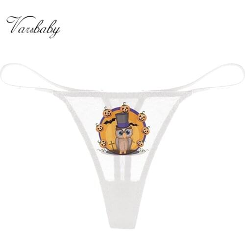 Varsbaby Halloween Funny cute owl sticker pattern thong ladies lace perspective breathable comfortable sexy ultra-thin panties