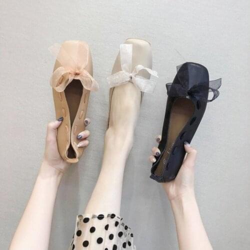 Web Celebrity 2021 New Retro Flat Fashion Versatile Bowtie Pea Shoes Soft Soled Granny Shoe Trend Women Shoes