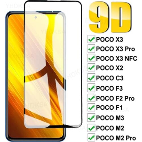 9D Full Protection Glass For Xiaomi POCO X3 NFC M3 C3 X2 M2 F2 Pro Tempered Screen Protector Pocophone F1 F3 Glass Safety Film