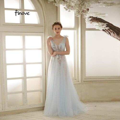 Finove Ligh Blue Evening Dresses Long 2019 Sexy Illusion With Appliques Chic Backless Floor Length In Women' Dress Robe De Soir