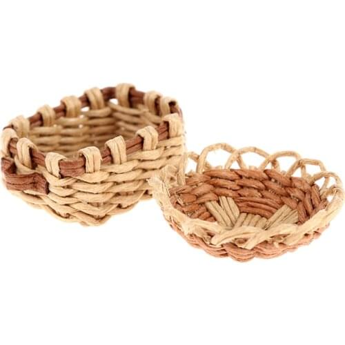 1Pcs Cute Mini 1:12 Dollhouse Miniature Bamboo Rattan Frame Vegetable Food Storage Basket Doll Miniature Decoration