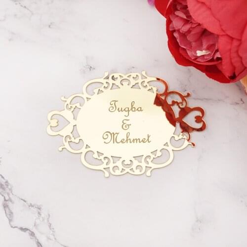 30pcs 7x5cm Personalized Oval Mirror Acrylic Sticker Custom Name Party Decor Favors Invitation Card Wedding Party Guest Gifts