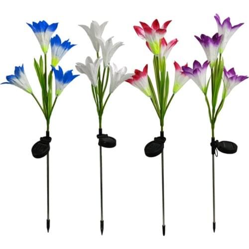 4 Heads Lily Garden Solar Light Night Light Outdoor Waterproof Lamp Artificial Flower Lights Grassland Wedding Home Decoration