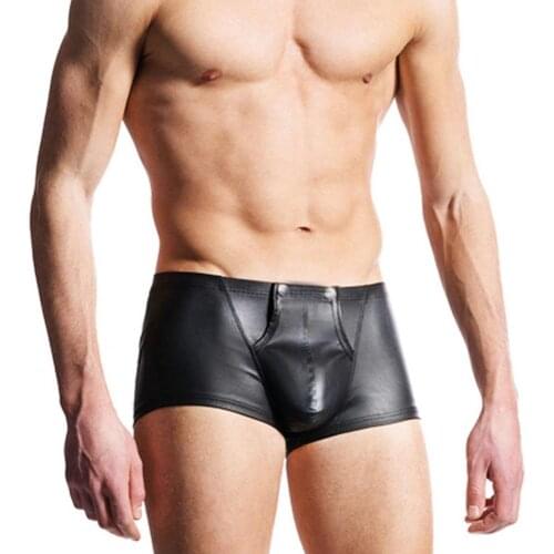 40%HOT Sexy Open Bulge Pouch Men\s Boxers Underwear Faux Leather Shorts Underpants