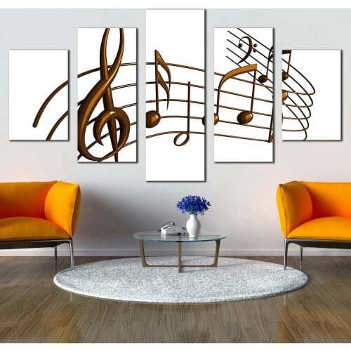 5 Pieces Wall Art Canvas Painting Abstract Music White Modern Brown Poster Home Living Room Decoration Pictures Wall Painting