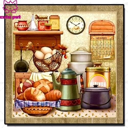 5d photo Round Diamond Painting Kitchen food scenery Full Drill Square Mosaic Home Decor Handmade diamond Embroidery sale Gift
