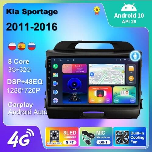 Android 10 Car Radio For KIA Sportage 3 2010-2016 GPS Navigation 2 Din 4G WIFI BT Carplay USB Android Auto DVD Mulmedia Player