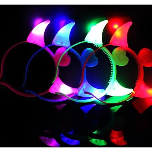 Free shipping Kids Light Up Devil Horn Headband LED Flashing Headwear Wedding Party Decoration Rave Festival Rave Accessories