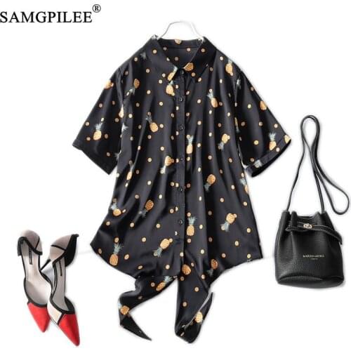 Blouses Women 2021 New Fashion Korean Style Turn Down Collar Print Woman Clothing Short-sleeved Chiffon Female Tops 4XL