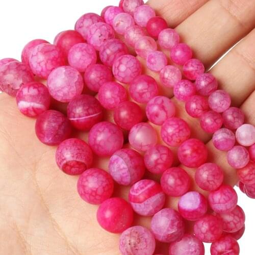 6/8/10mm Natural Stone Matte Rose Red Dragon Veins Agates Beads Frosted Round Loose Beads For Jewelry Making Findings Bracelets