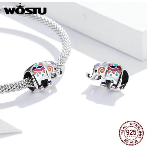 Wostu Animal Beads 925 Sterling Silver Colorful Elephant Charms Fit Silver Original Bracelets DIY For Women Fine Jewelry DXC1790
