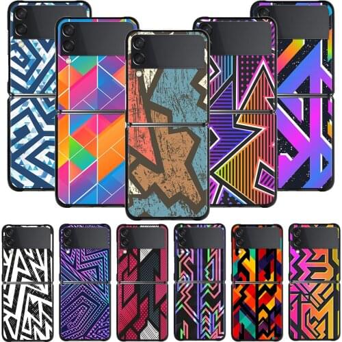 Phone Cases For Samsung Galaxy Z Flip3 5G z flip Z Flip 3 5G Black Case Hard Cover PC Fundas Cool Colour Aesthetic Geometric