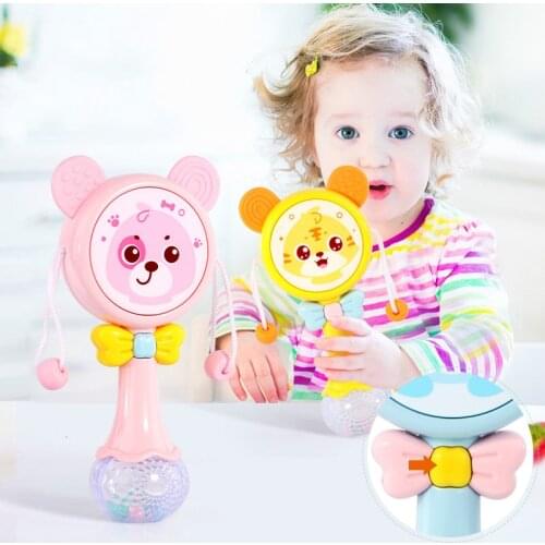 Baby Rattles Baby Shake Hand Bell Flashing Toy Rattles 5 Songs Rhythm Drum Kids Party Musical Instrument Toys with Lighting