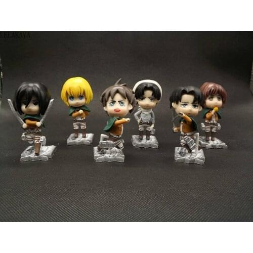 Anime 6pcs/Set Attack On Titan 2 Generation Eren Mikasa Jaeger Ackerman Armin Rivaille Arlart Q Version PVC Action Figure Toys