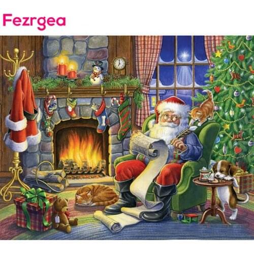 Fezrge Christmas Decoration For Home Full Square Drill DIY Diamond Painting Christmas Santa Claus Tree Cross Stitch Mosaic Decor