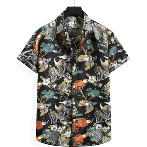 Harajuku Beach Shirt Men Short Sleeve Hawaiian Shirt Casual Summer Floral Print Men Blouse Loose Surfing