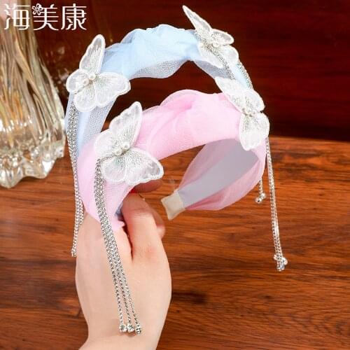Haimeikang Fashion Butterfly Headband For Women Rhinestone Pendant Hair Hoop Non-slip Knotted Hairband Girl Hair Accessories