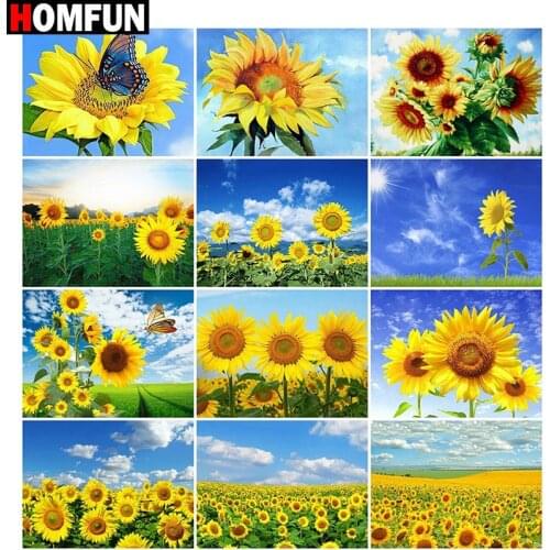 HOMFUN Full Diamond Embroidery "Sunflower landscape" Diamond Painting Cross Stitch Patterns Rhinestone Unfinished Home Decor
