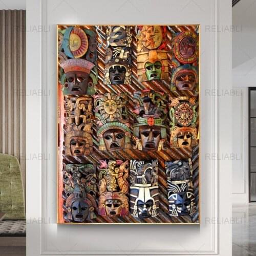 Ancient Culture Quotes Canvas Painting Posters and Prints Picture Party Living Room Decor Mexican Mask Wall Decor Art Paintings