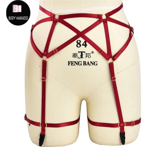 Rave Red High Waist Stocking Garter Belt Body Harness Goth Harajuku Bondage Leg Harness Lingerie Wedding Garter Belt