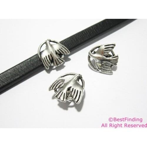 Licorice peace bird slider 10x6mm Licorice leather findings -LF65