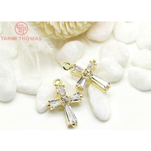 4PCS 18*13MM 24K Gold Color Plated Brass with Zircon Cross Charms Pendants High Quality Diy Jewelry Findings Accessories