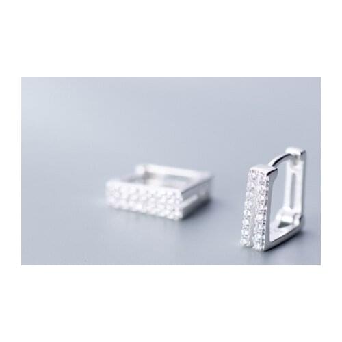 SMALL 8MM 1pair 100% REAL. 925 Sterling SIlver Fine Jewelry Double Rows white zirconia Hoop Huggie Earrings GTLE2221