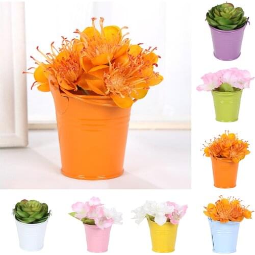 Cute Mini Flower Pots Solid Color Plants Planters Pot Pail Bucket Wedding Party Candy Favours Home Decor Flower PotsPlanters
