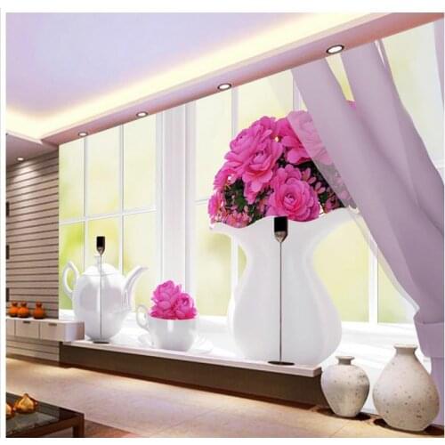 Custom 3d wallpaper for walls 3 d wall murals wallpaper Elegant window vases TV setting wall flowers 3d living room wall decor