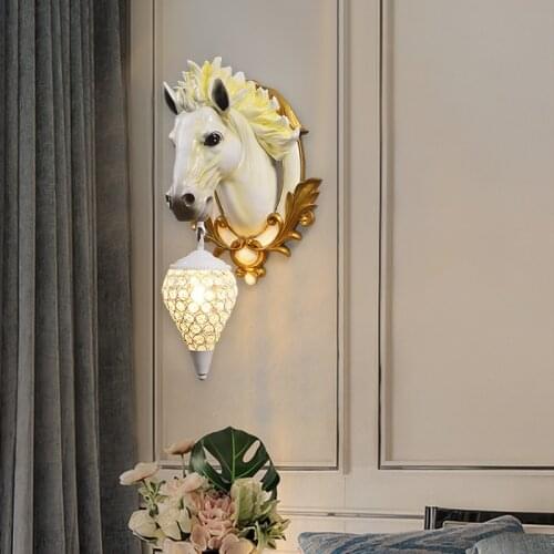 Nordic Resin Wall Lamp Home Decor Retro Horse Head Wall Light Living Room Bedroom Aisle Background Wall Sconce Indoor Lighting