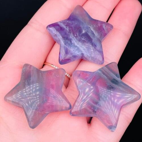 Natural Flourite Hand Carved Five-Pointed Star Crystal Healing Home DIY Decorative